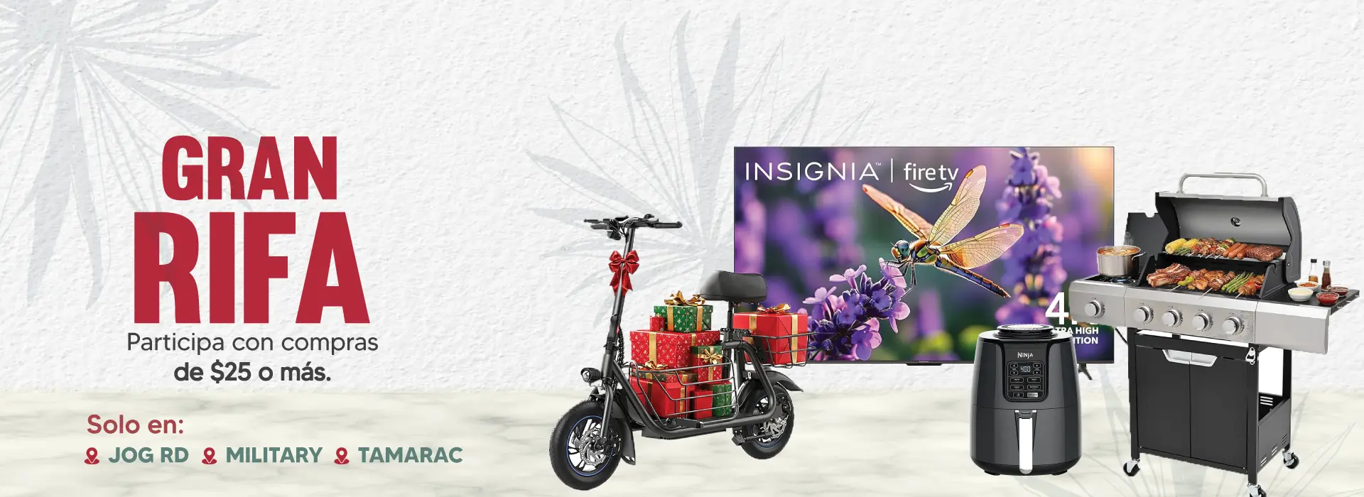 GRAN RIFA | Participa con compras de $25 o más. | Solo en | JOG RD | MILITARY | TAMARAC