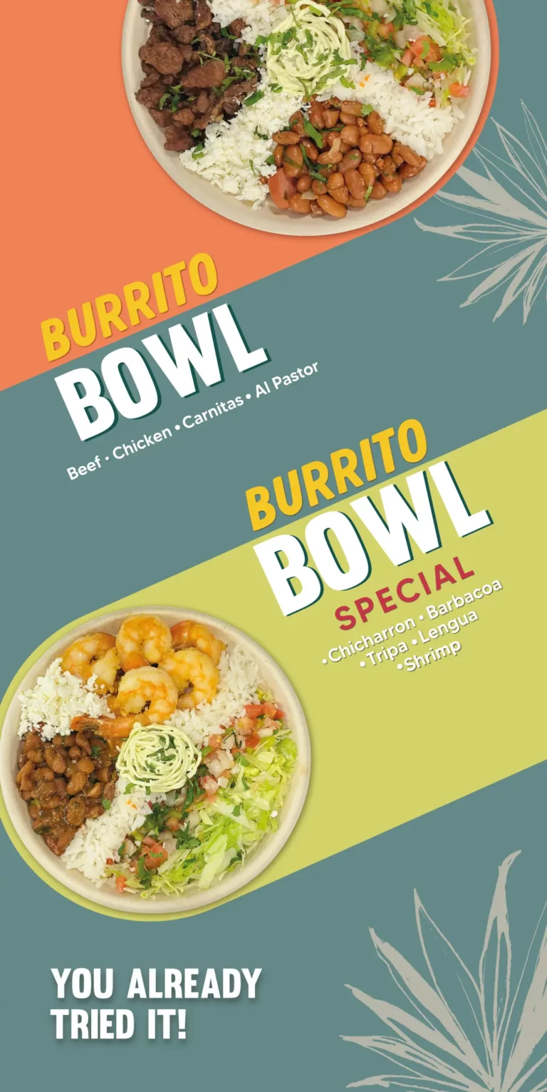 BURRITO BOWL | Beef - Chicken - Carnitas - Al Pastor | BURRITO BOWL SPECIAL | Chicharron - Barbacoa - Tripa - Lengua - Shrimp