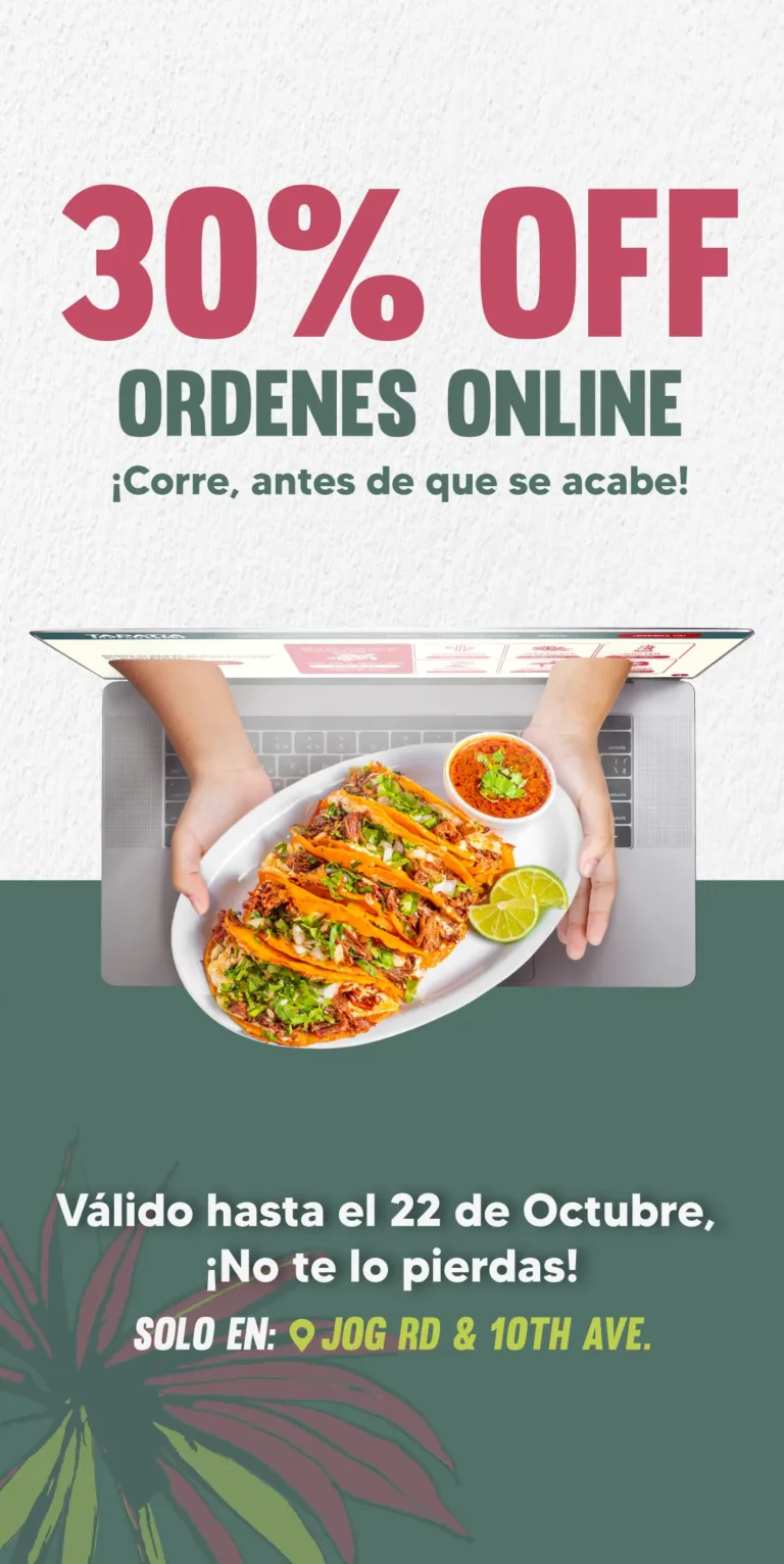 Promoción de 30% de descuento en Ordenes Online en Tapatía Supermarket Jog Rd & 10th Avenue